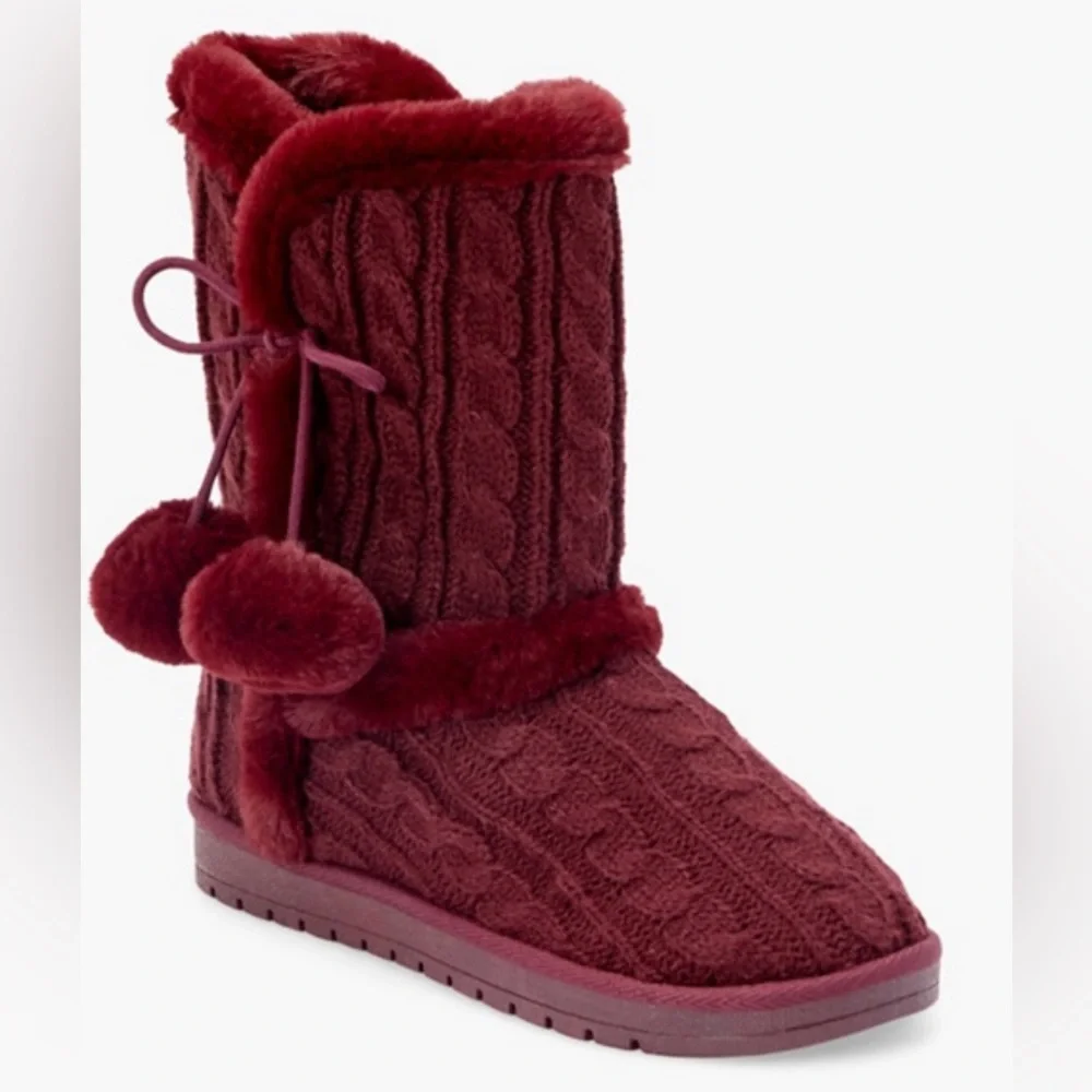 NWT Just Fab Fuzzies Idina Knit Pom Sweater Boots size 9 Maroon - Picture 2 of 11